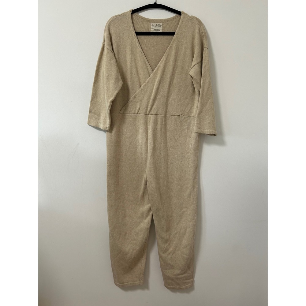 Avy & Co. Tan Cotton Knit Wrap Jumpsuit‎ One Size Oversized Sweater Bali Beige